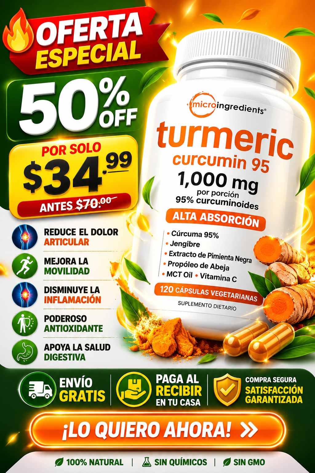 Suplemento de Cúrcuma 100% Natural